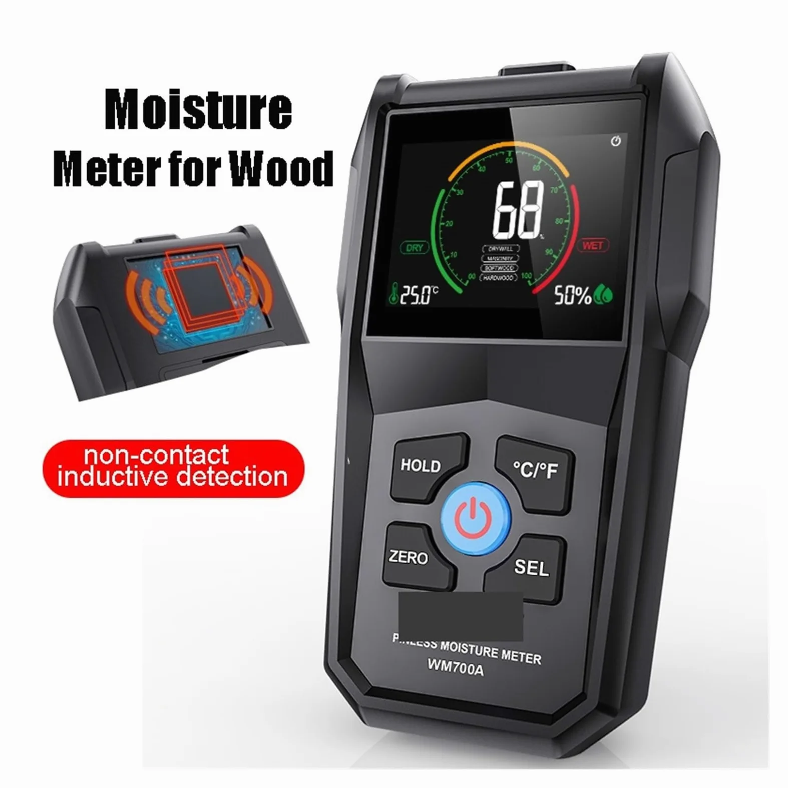 Schermo a Colori Misuratore di umidità del Legno Senza Contatto umidità Ambientale Rilevamento a Temperatura Rilevatore Piccolo Errore(EMT01)