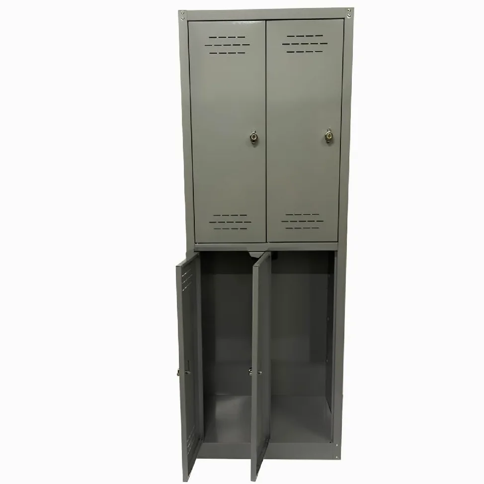 Armadio Spogliatoio - 4 Ripiani, Appendiabiti, Separatore, per Ufficio, Palestra, Aerazione Superiore ed Inferiore, Maniglia Lucchettabile, Kit ad Incastro, Bulloni - 60x40x167h cm (4 ante)