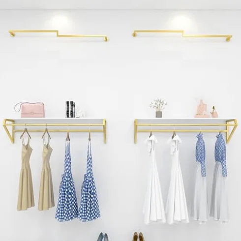 Scaffali galleggianti resistenti – Appendiabiti da parete per negozi di abbigliamento, organizer per camera da letto, appendiabiti per soluzione di stoccaggio vestiti