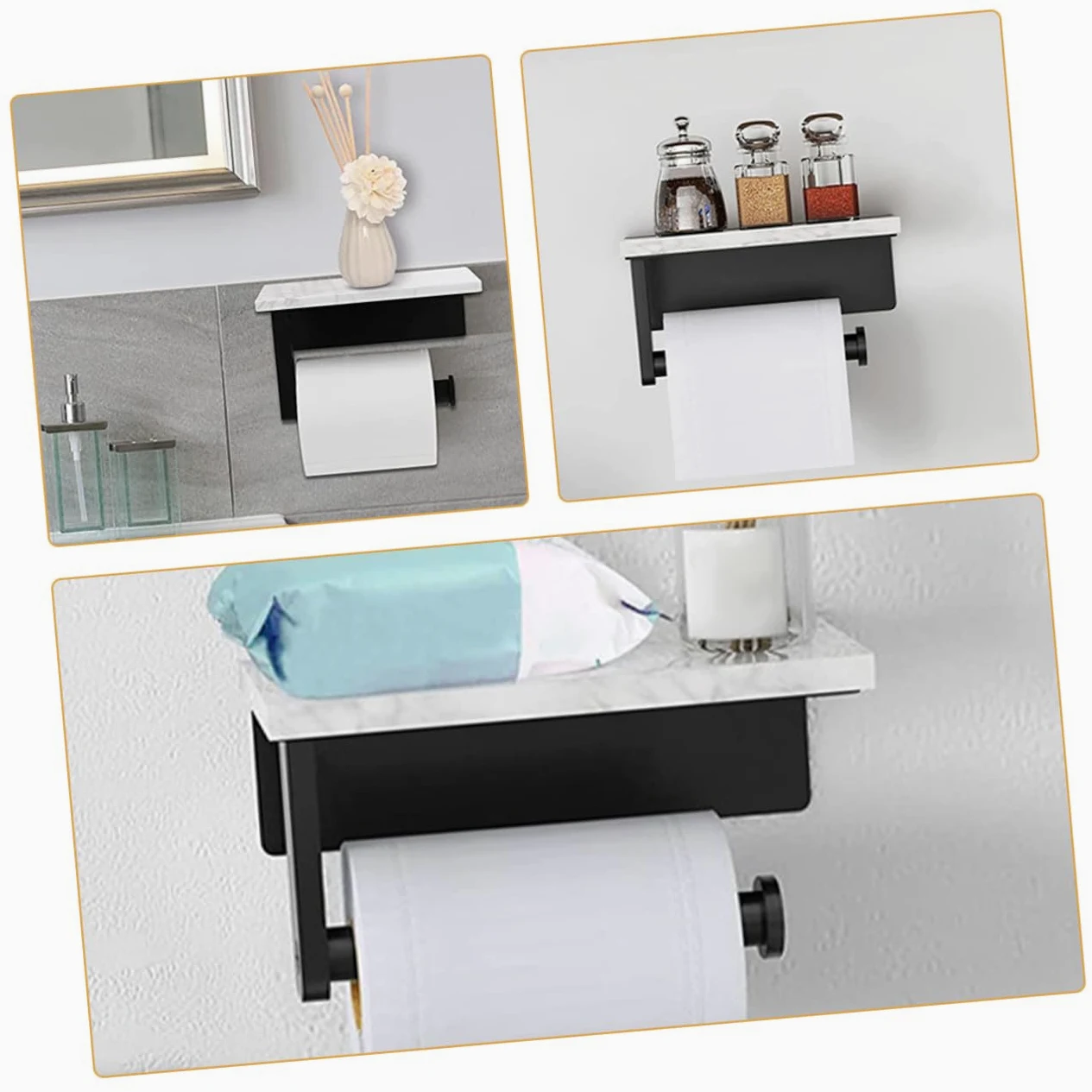 Portarotolo da Parete in Acciaio Inox e Marmo Bianco | Montaggio a Vite Viti Incluse, Adatto a Bagno e Cucina, Supporto per Pezzi e Oggetti