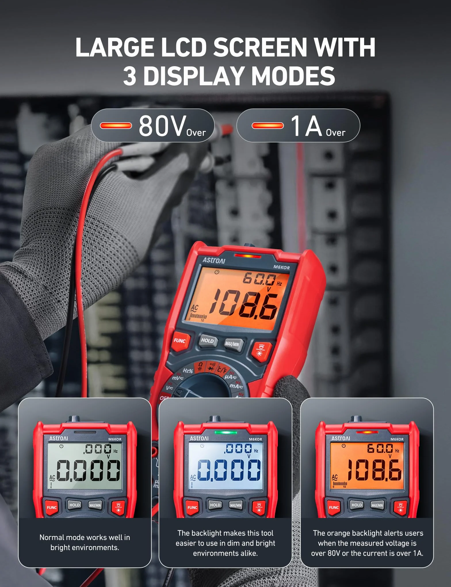 AstroAI Multimetro digitale Multimetri TRMS Manuali e Telemetria Automatica NCV (6000) | Voltmetro, Polimetro, Tester per Corrente AC/DC, Tensione AC/DC, Resistenza, Frequenza, Capacità, Continuità, Test Diodi