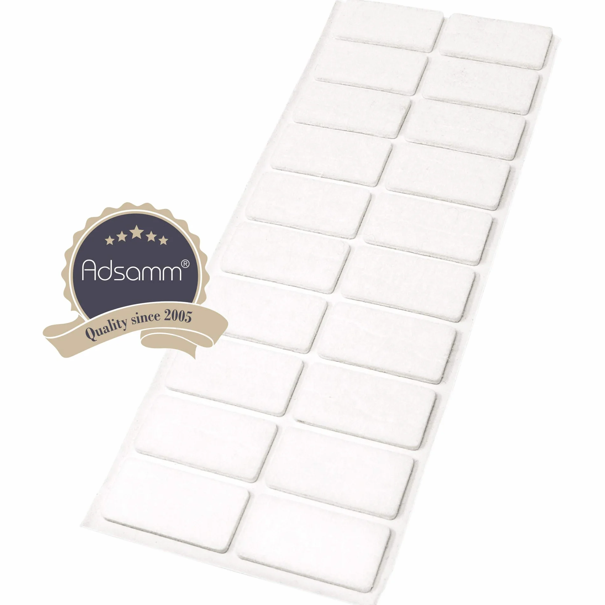 Piedini per mobili in feltro autoadesivi 20x40 mm rettangolari 3.5 mm spessore bianco