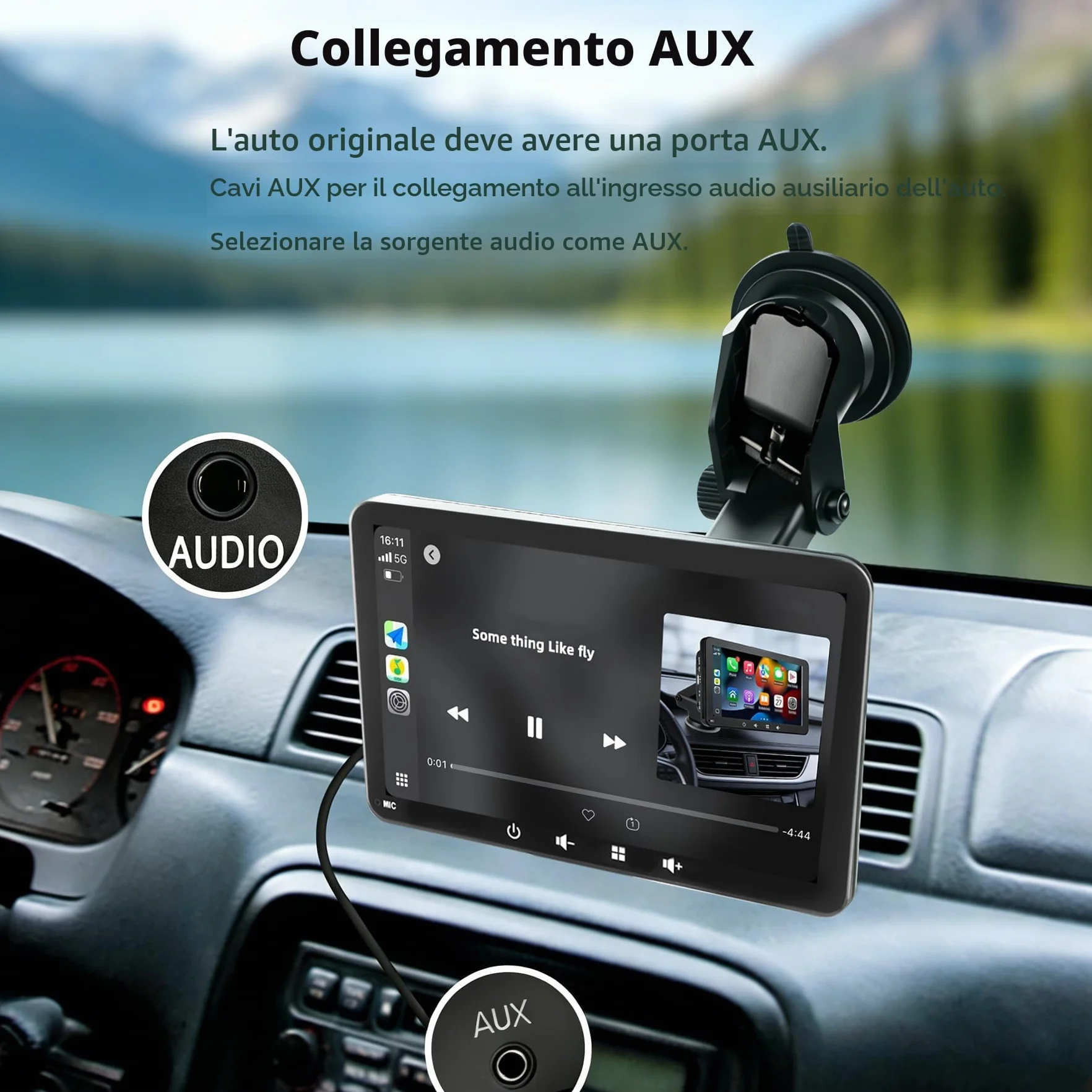 Schermo Auto 7" con Carplay Wireless e Android Auto - Display Portatile con Telecamera Posteriore | FM Trasmettitore, AUX, USB | Plug & Play per la maggior parte delle auto (7 pollici + fotocamera)