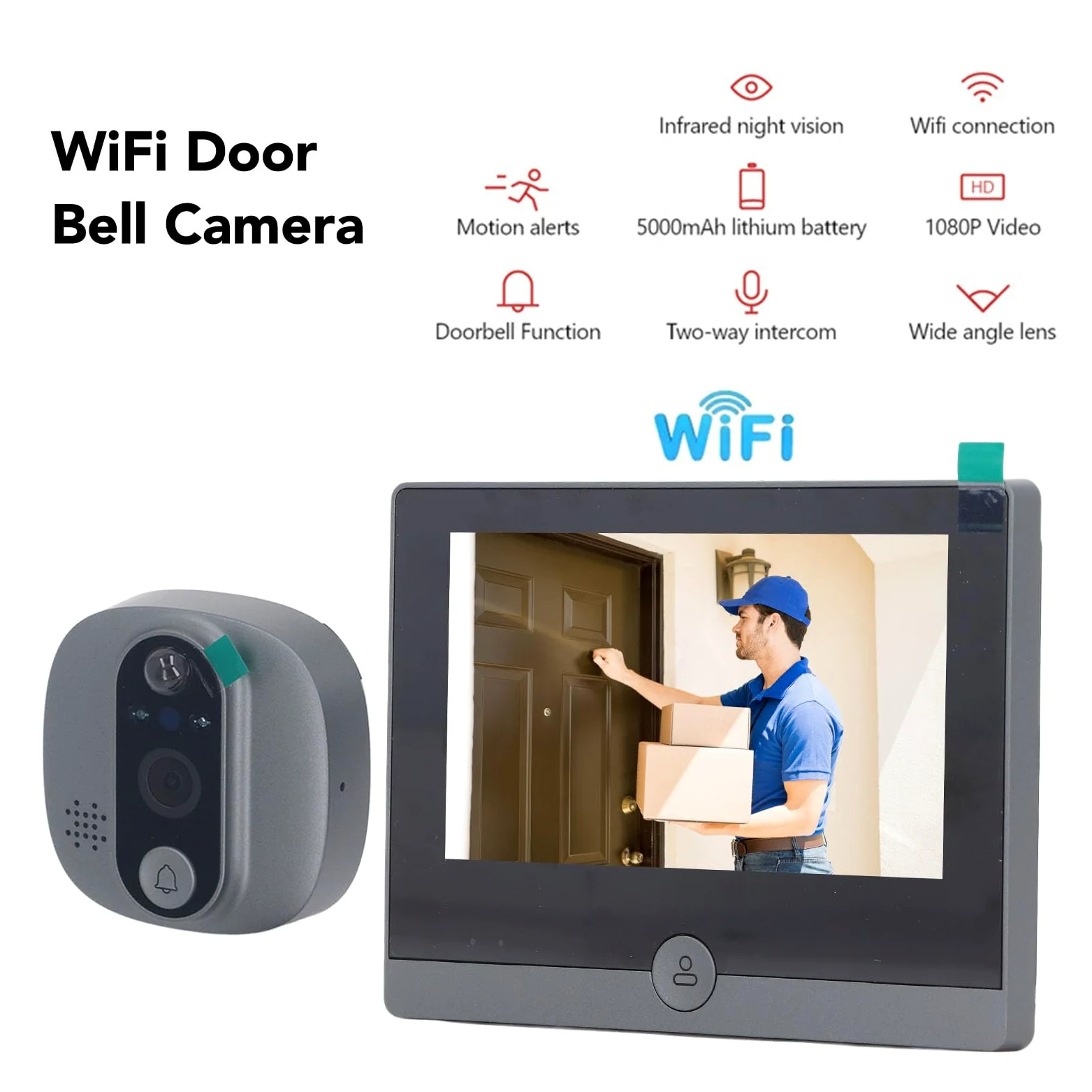 BuyWeek Spioncino Elettronico, 1080P 4,3 Pollici Telecamera Spioncino Audio Bidirezionale Spioncino Digitale WiFi con Rilevazione PIR