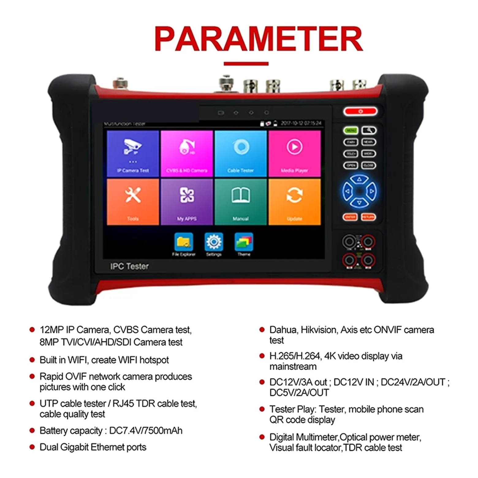Supporto per tester CCTV per telecamera IP X7-MOVTADHS Tester Telecamera Analogica IP Monitor Tester CCTV Da 8 MP Con Analogico + LP + AHD + CVI + TVI + SDI Tester CCTV Multifunzione 6 In 1