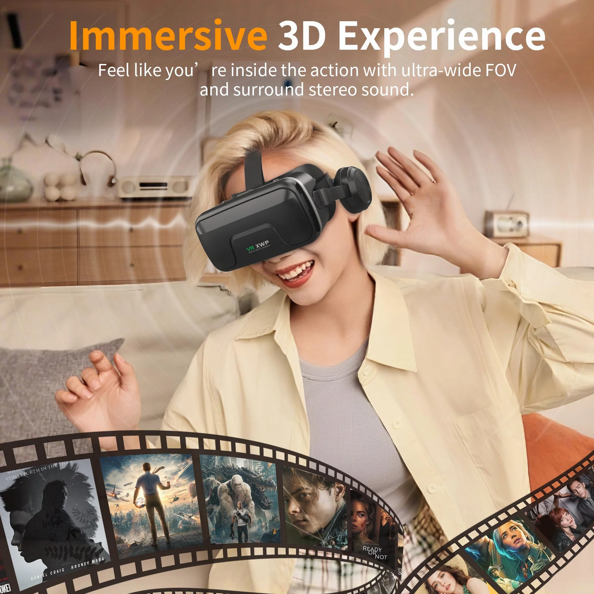 XWP Visore VR, Occhiali Per Realtà Virtuale 3D Con Cuffie, Compatibili Con iPhone & Android (4,7–7,2"), Con Lenti HD Anti Luce Blu, Per Giochi E Film, Regalo Di Compleanno Per Bambini E Famiglia