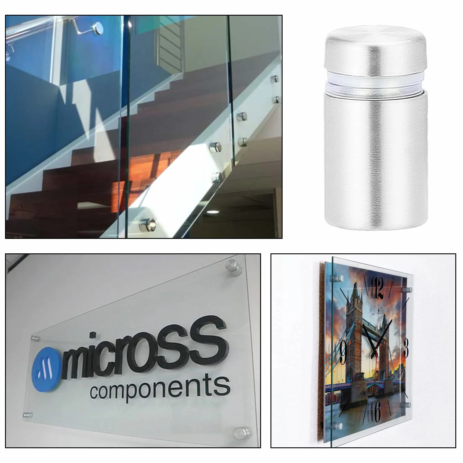 Viti di Fissaggio in Acciaio Inox per Vetro 12 x 20mm 20 Pezzi