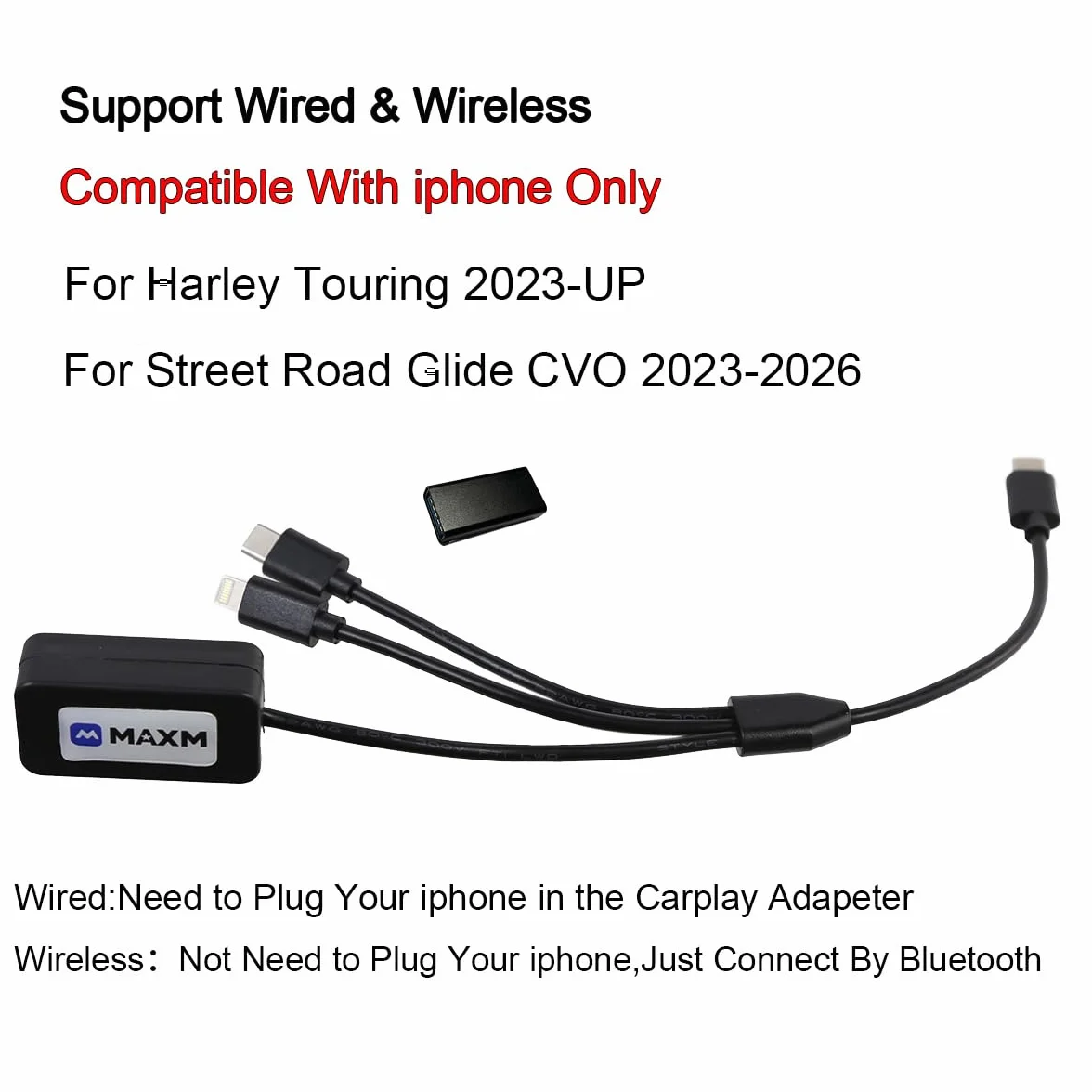 Adattatore wireless CarPlay per moto compatibile con Harley Touring 117 121 Street Road Glide FLHX FLTR 2024 2025 2026 (2023-2026)