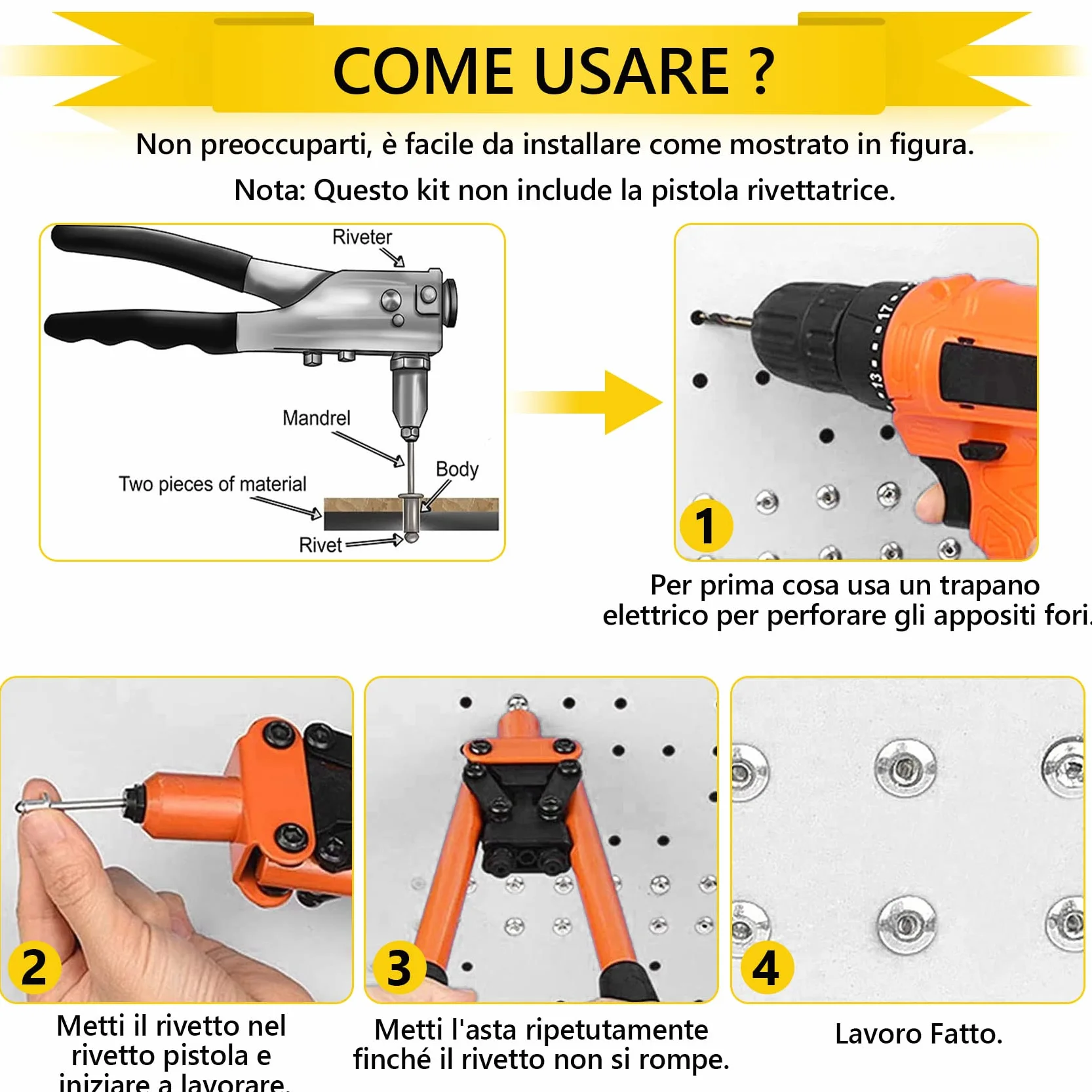 Kit Rivetti Alluminio 400 Pezzi, Pop Rivetti Ciechi 8 Misure per Metallo Plastica Legno