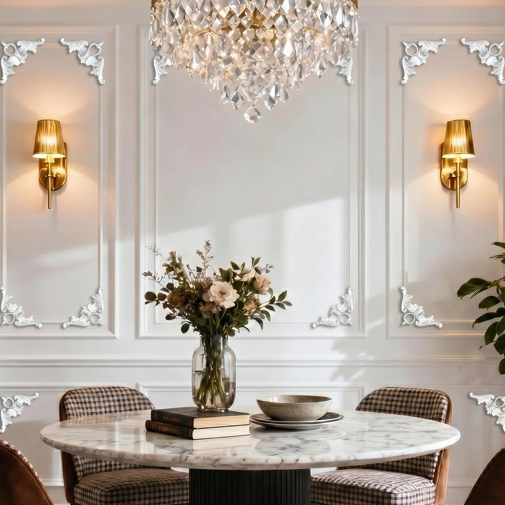 4 PCS Angolari Decorativi per Pareti E Soffitti in PU Modanature Angolari 3D con Decorazioni Floreali Profili Decorativi Verniciabili per Cornici E Angoli Elegante Finitura