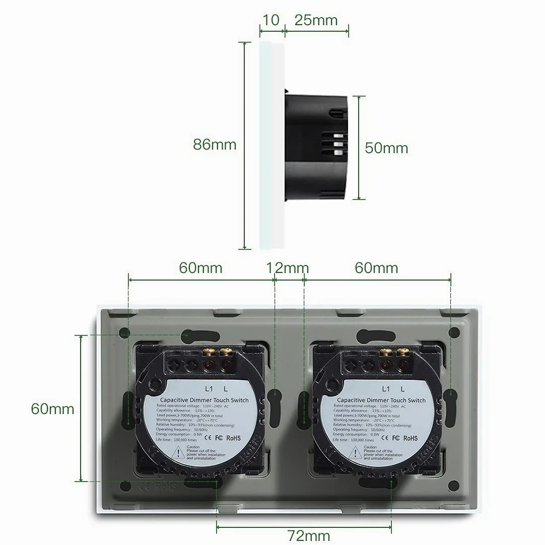 Doppia 1 Gang 1 Dimmer Dimmer Dimmer Switch Switch Pannello a Muro Interruttori a Sfera Touch Sensor dimmerabile(Golden)