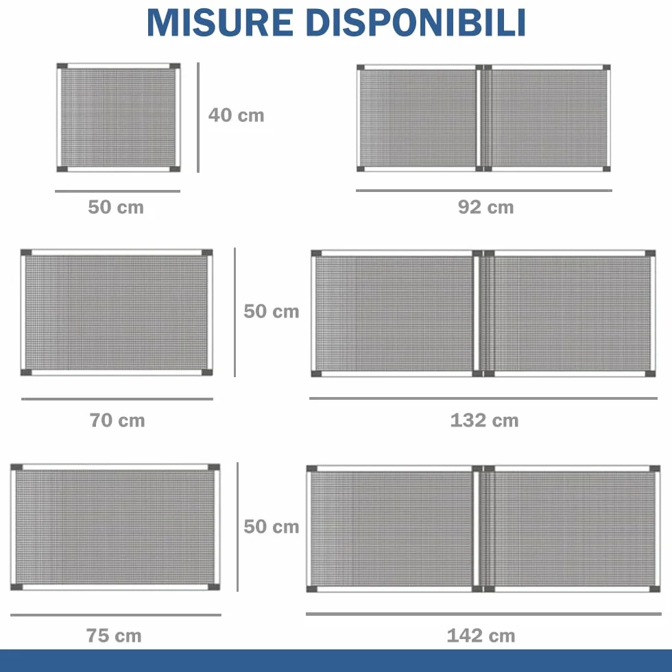 Zanzariera a Telaio Estensibile Unidirezionale Rete Fibra di Vetro Alluminio Anodizzato H75x100/192cm Grigio