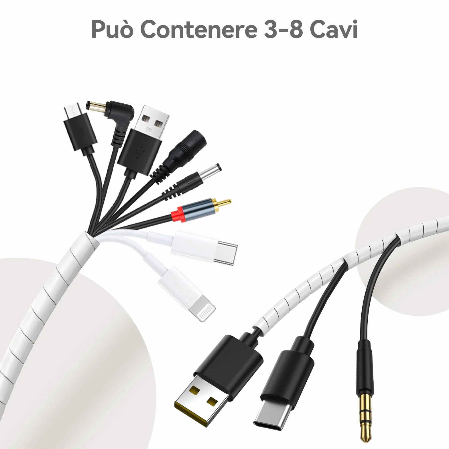 AGPTEK 6M Raccogli Cavi Spiralato, Guaina per Cavi di Diametro di 12-25mm, per mettere in ordine cavi PC, TV ecc (Bianco)