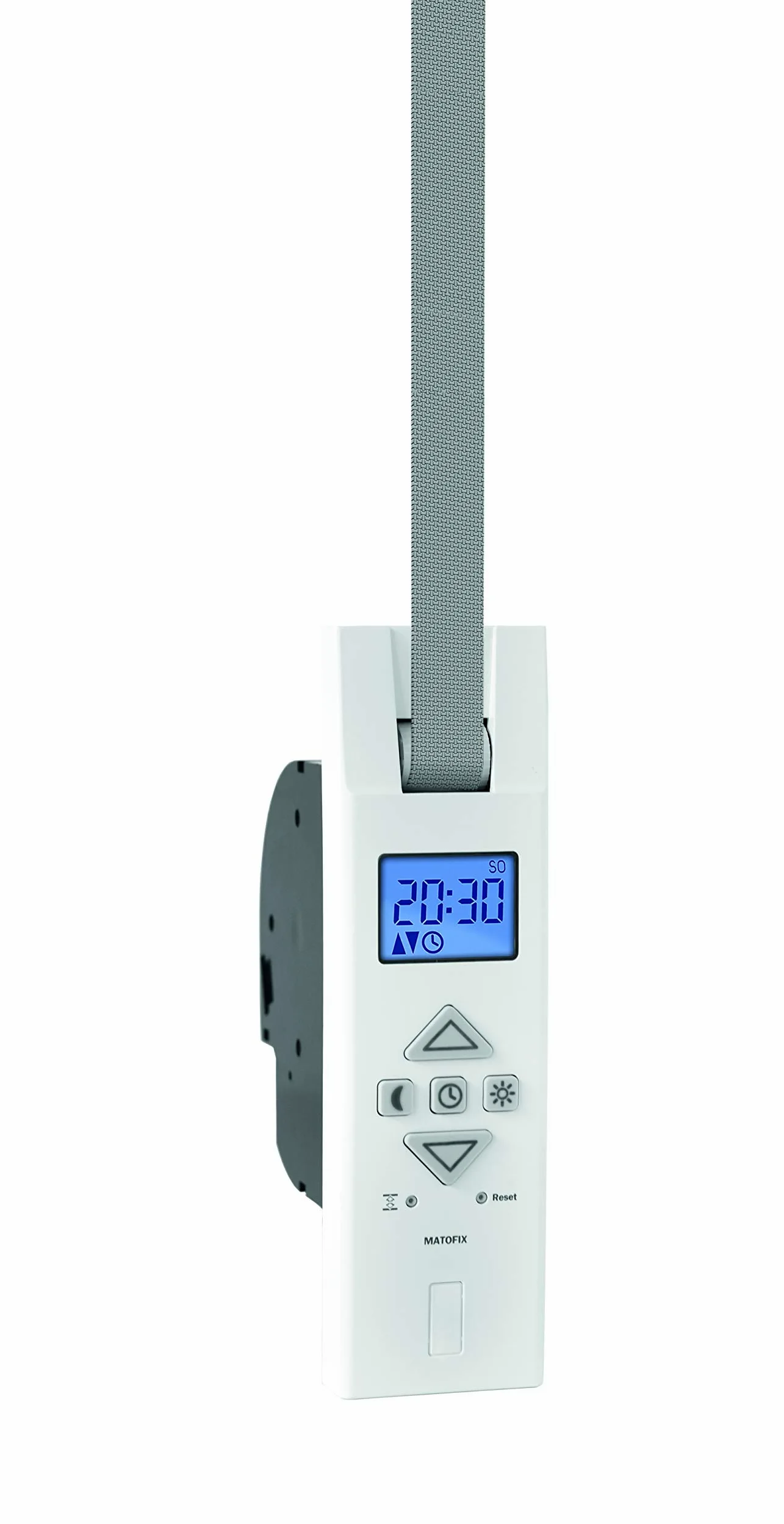 PRO - Avvolgitore per cinghia elettrica da 17 a 23 mm, incassato, forza di trazione fino a 45 kg, tempo di guida fisso regolabile, schermo con presa di alimentazione
