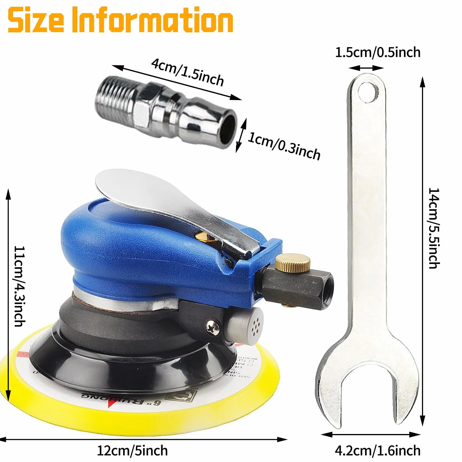 Levigatrice Eccentrica Pneumatica Orbitale ad Aria Compressa, Disco Ø125mm (5“), Lucidatrice Multisabbiatrice a Doppia Azione, Rotazione 10000 Giri/Min, Levigatrici con Regolazione Della Velocità