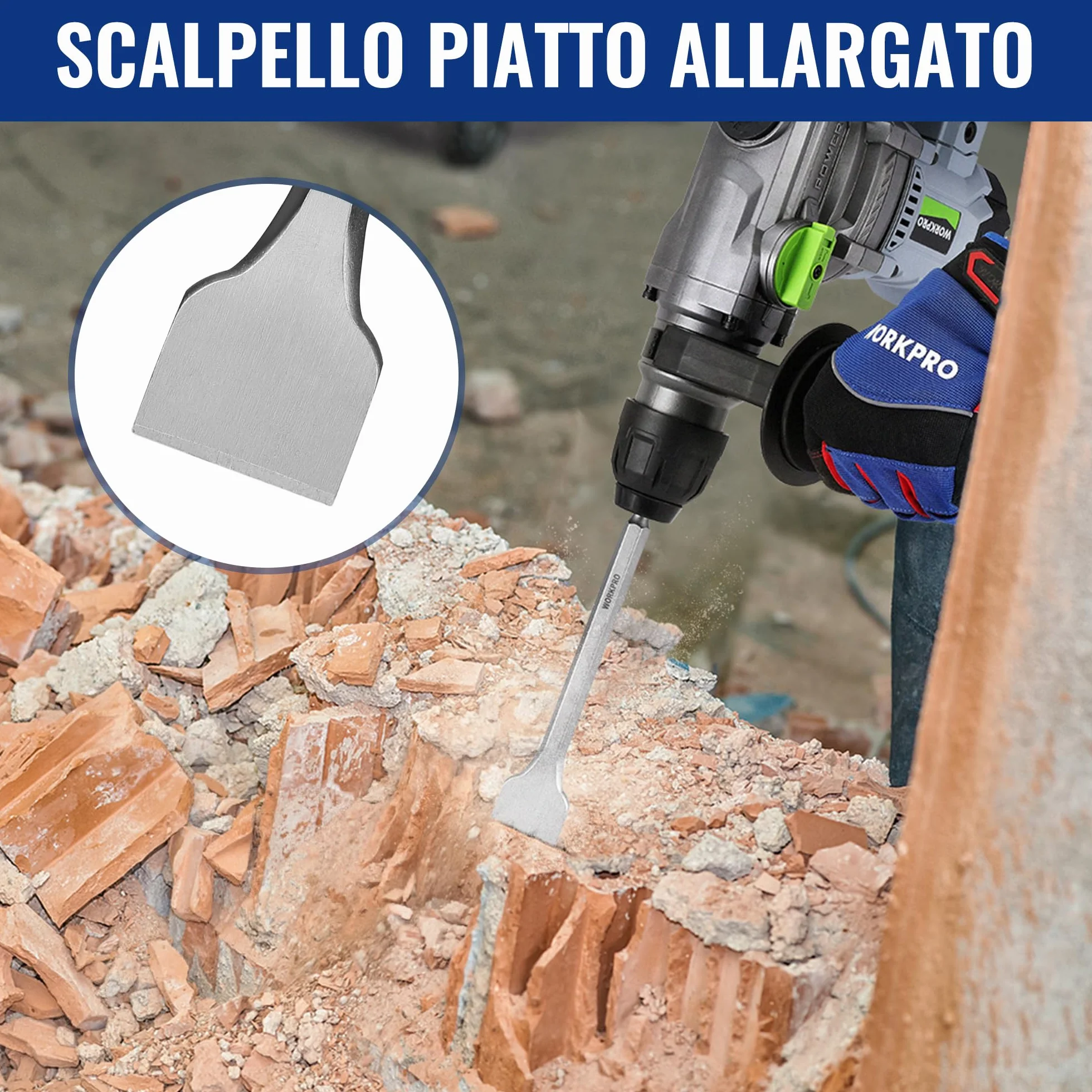 WORKPRO Set 17 Pezzi Punte e Scalpelli SDS Plus per Calcestruzzo Muratura
