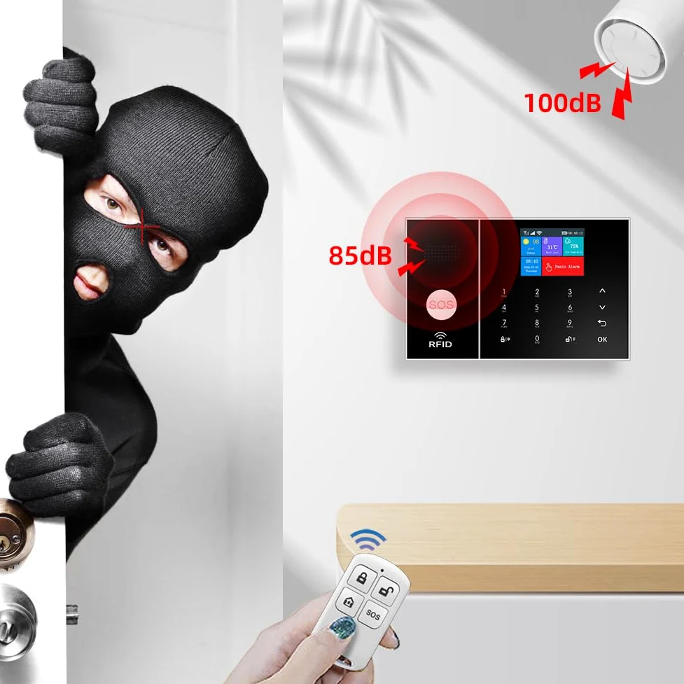 XNY Allarme Casa Wifi, Antifurto Casa wireless, Kit Allarme Casa Senza Fili 4G con APP Alert, Rilevatore di Movimento, Sensore Finestra Porta, Telecomando, Sirena (PG-108-4G-F)