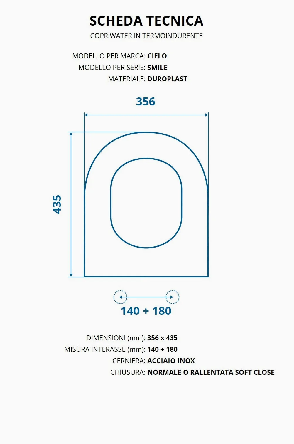 Copriwater per CIELO SMILE AVVOLGENTE TERMOINDURENTE BIANCO cerniera inox