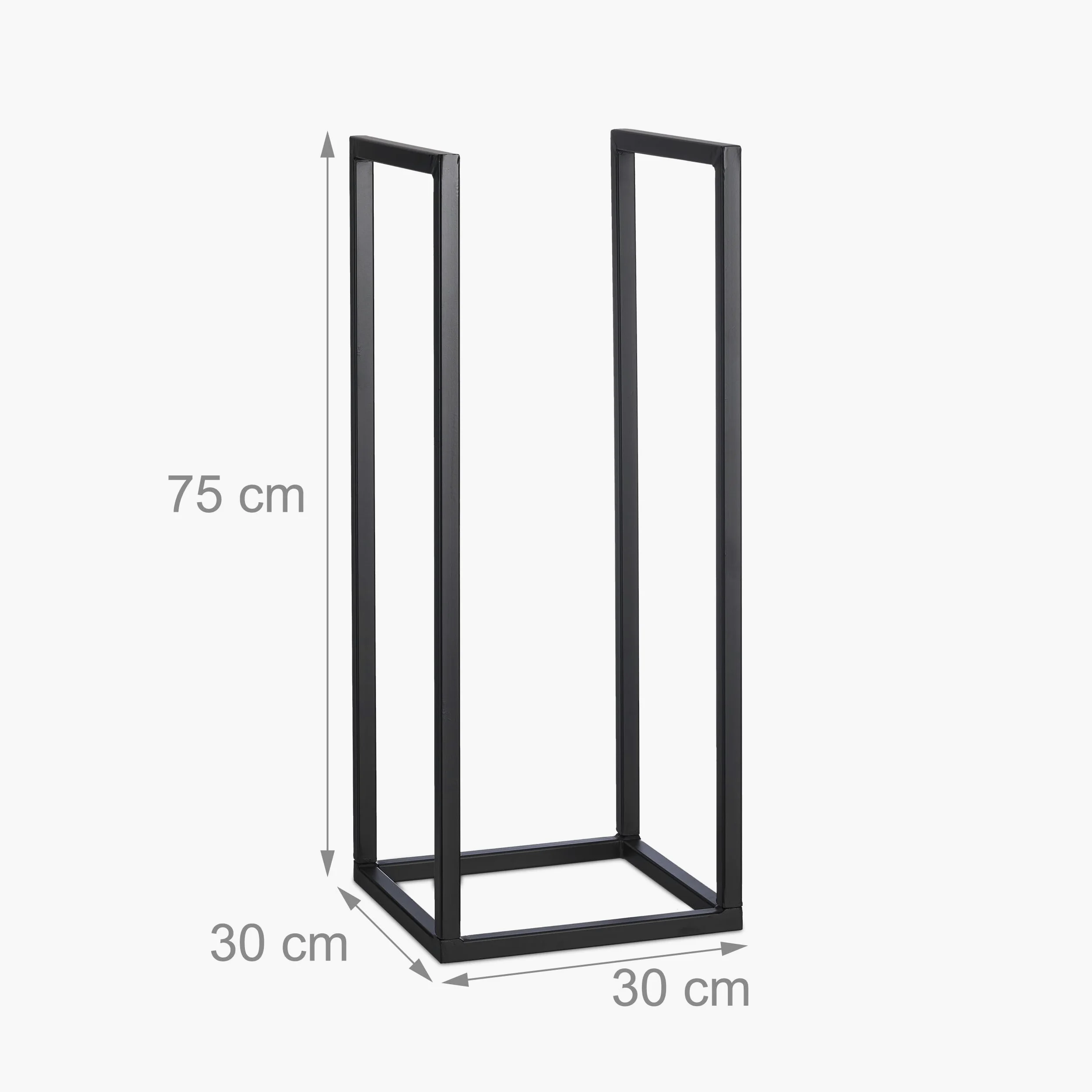 Relaxdays Scaffale Portalegna da Interno in Metallo, per Ceppi da Camino, HLP 75x30x30 cm, Porta Legna da Ardere, Nero