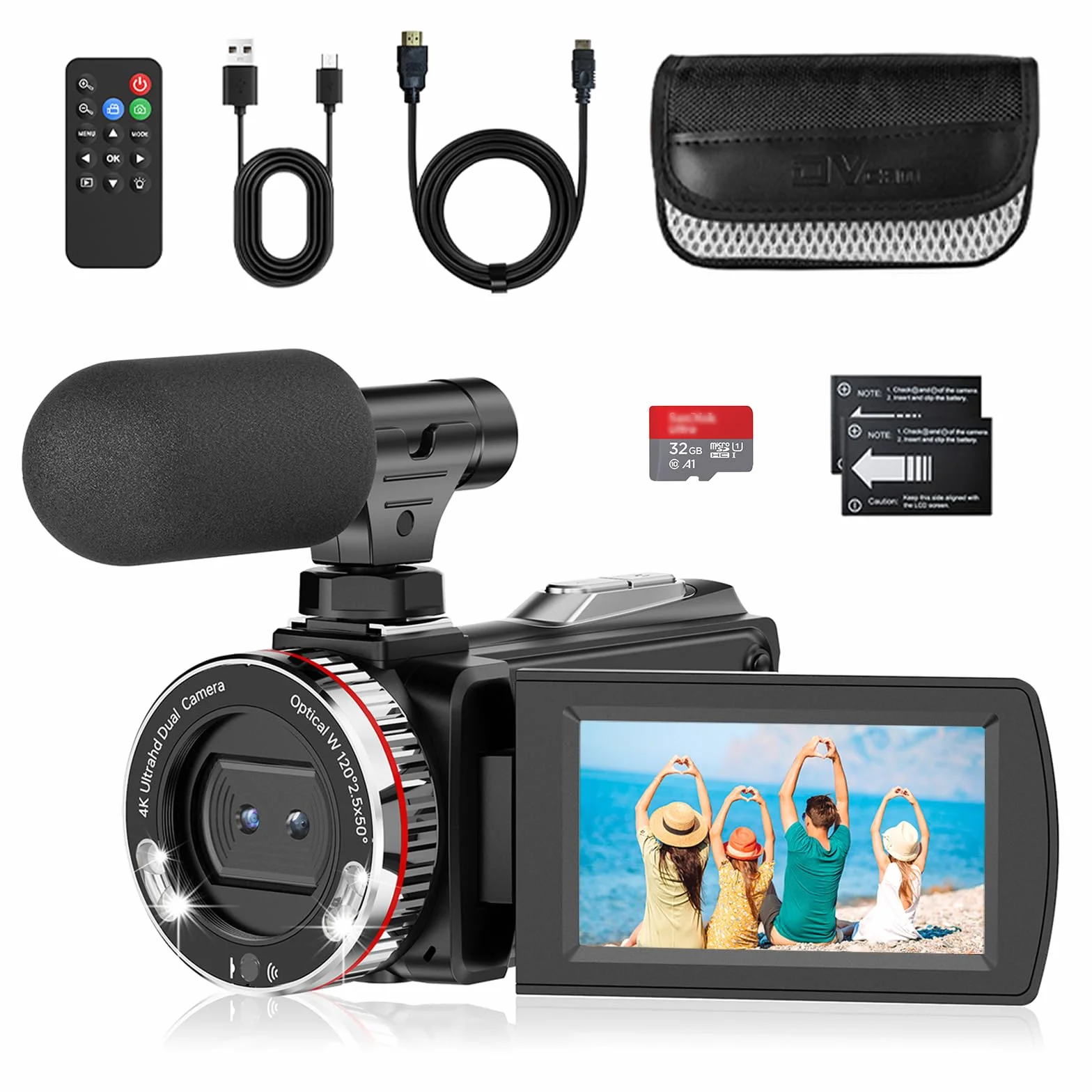 Videocamera 4K 48MP Camcorder per YouTube, 21X Zoom Digitale Videocamere, Schermo Rotante 270° 3" Vlog Camera, Video Camera con Scheda TF da 32 GB, Cavo HDMI, Mic, Telecomando, 2 Batterie