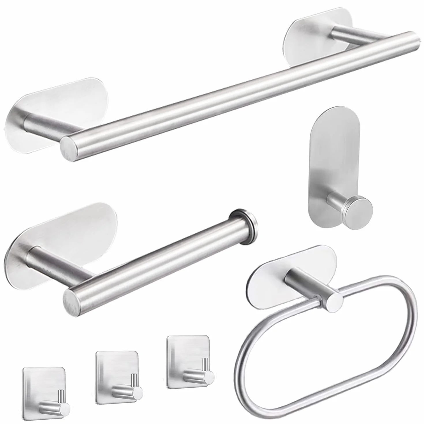 Set di Porta Asciugamani Bagno Adesivo 7 Pezzi Acciaio Inossidabile Argento 16 Pollici