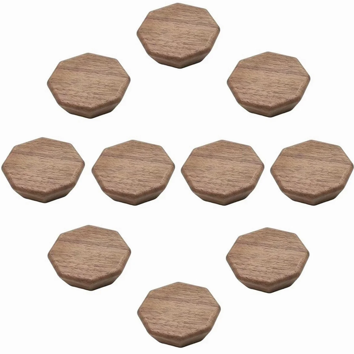 Pomelli ottagonali per cassetti, 60 mm, 10 pezzi, in legno di noce, pomelli ottagonali per ante di armadi, pomelli di ricambio per armadi, mobili, cucina, grandi dimensioni
