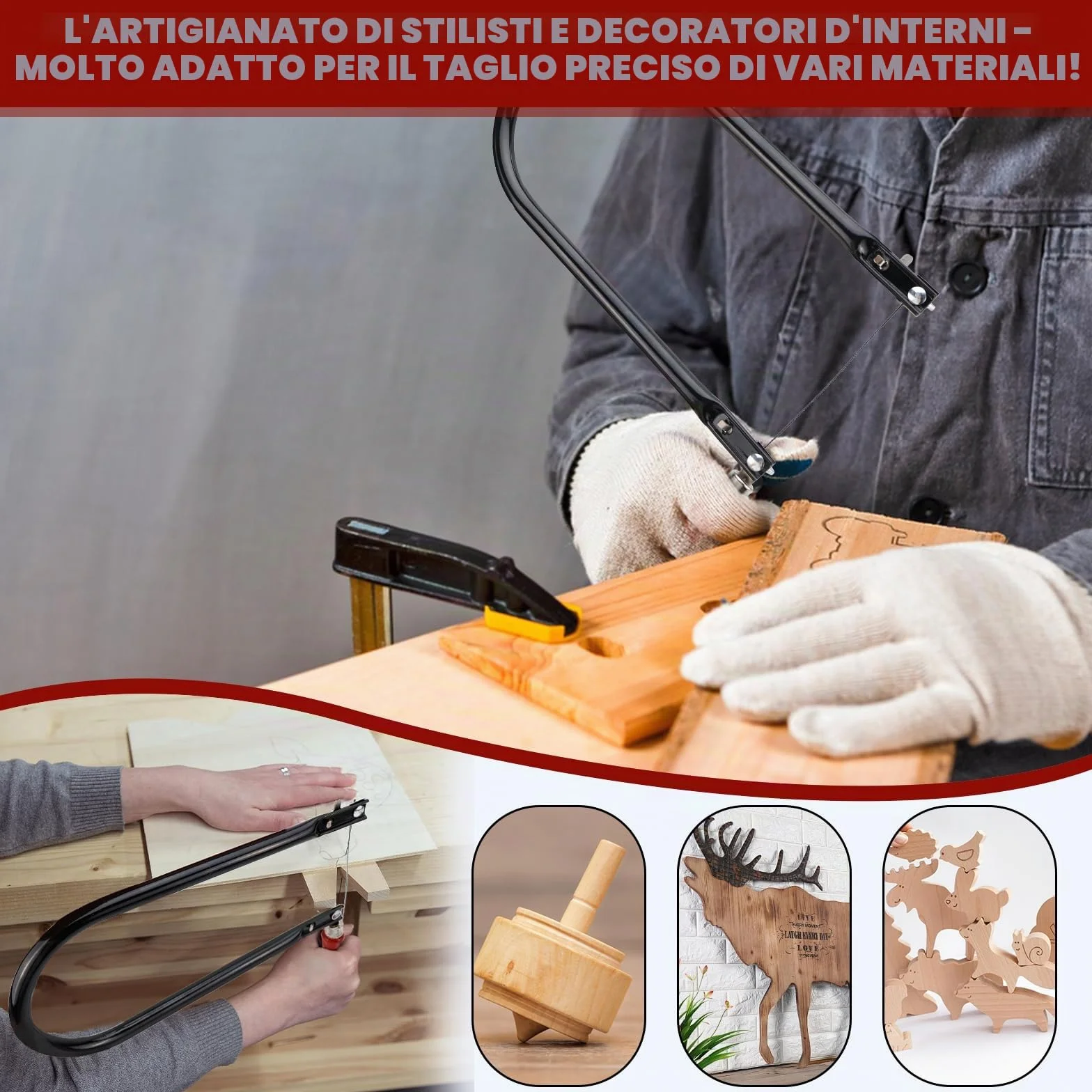 Set di Seghetti da Traforo Comprendente 4 Lame per Seghe (4#6#8#10#) Chiave di Montaggio e Archetto per Seghetti da Traforo per Metallo e Legno Sega da Ferro Piccola Girevole a 360 Gradi
