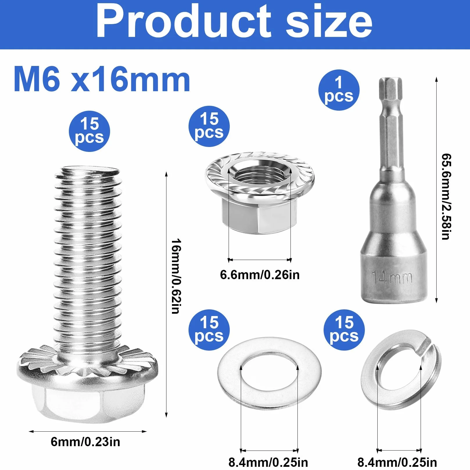 Set di Viti Esagonali M6x16mm in Acciaio Inossidabile A2 V2A, Bulloni e Dadi Flangiati