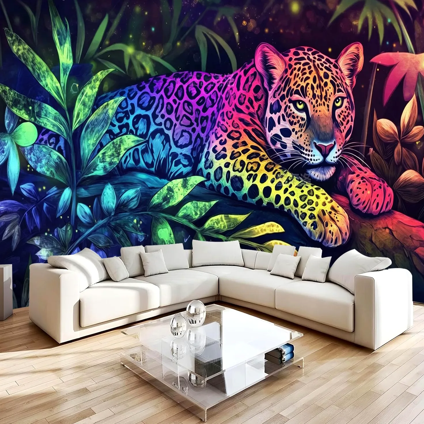 Carta da parati effetto 3D Leopardo 366x 254 cm Murale Non Tessuto Colorato Astratto Animale Fotomurale Stampa HD Moderna Poster Per Soggiorno E Camera Da Letto Design 1M3676