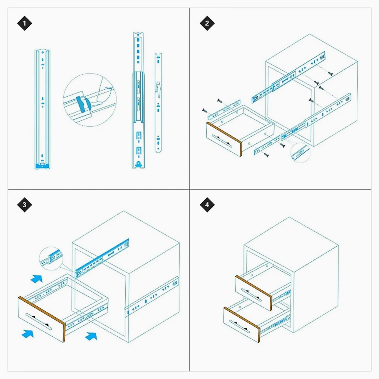 Guide for cassetti for carichi pesanti da 53 mm - Capacità di carico di 120 kg, guide for cassetti lisce ad estrazione completa for armadi e scaffali(450mm)