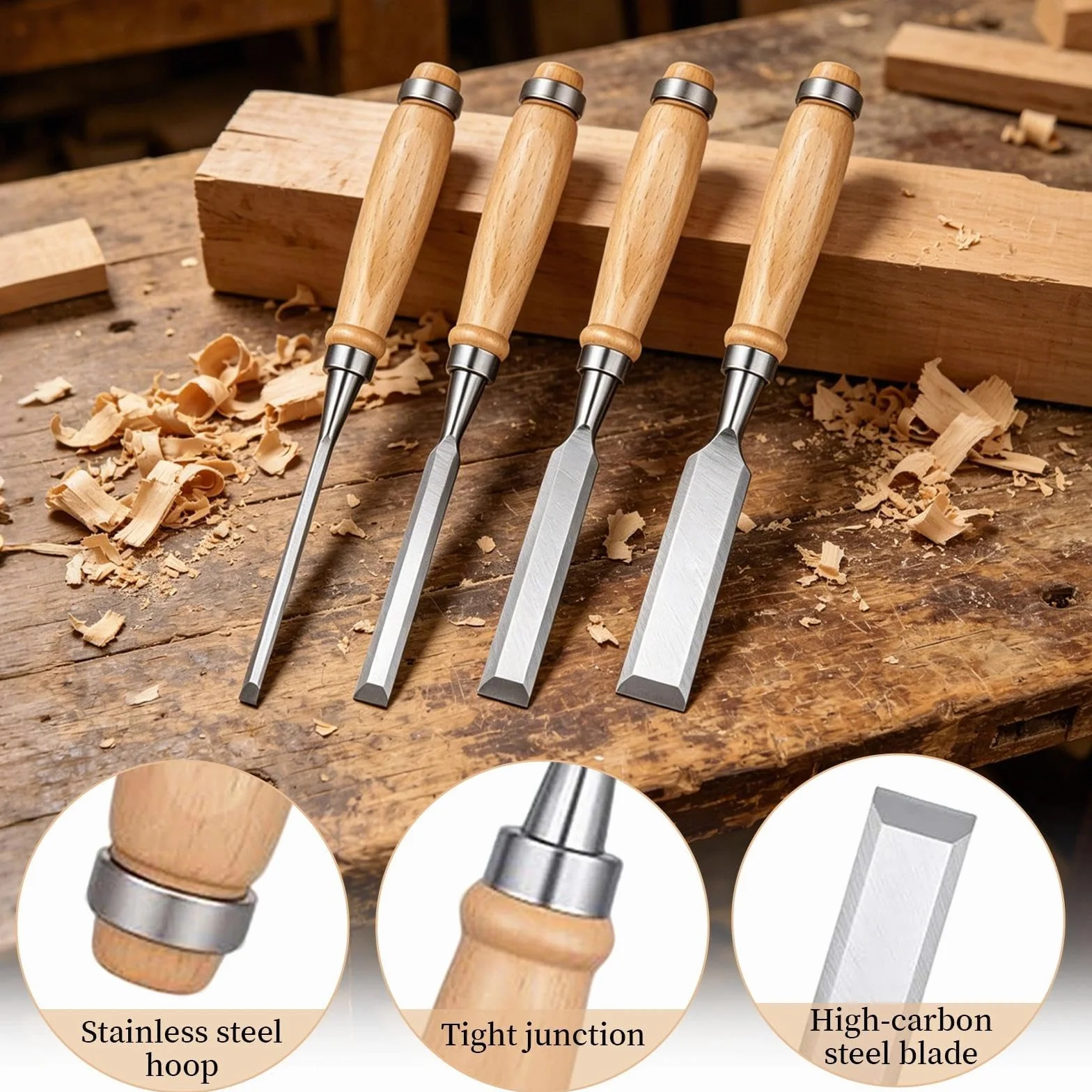 Scalpelli per Legno 6mm 12mm 18mm 24mm Set 4 Pezzi Attrezzi da Intaglio