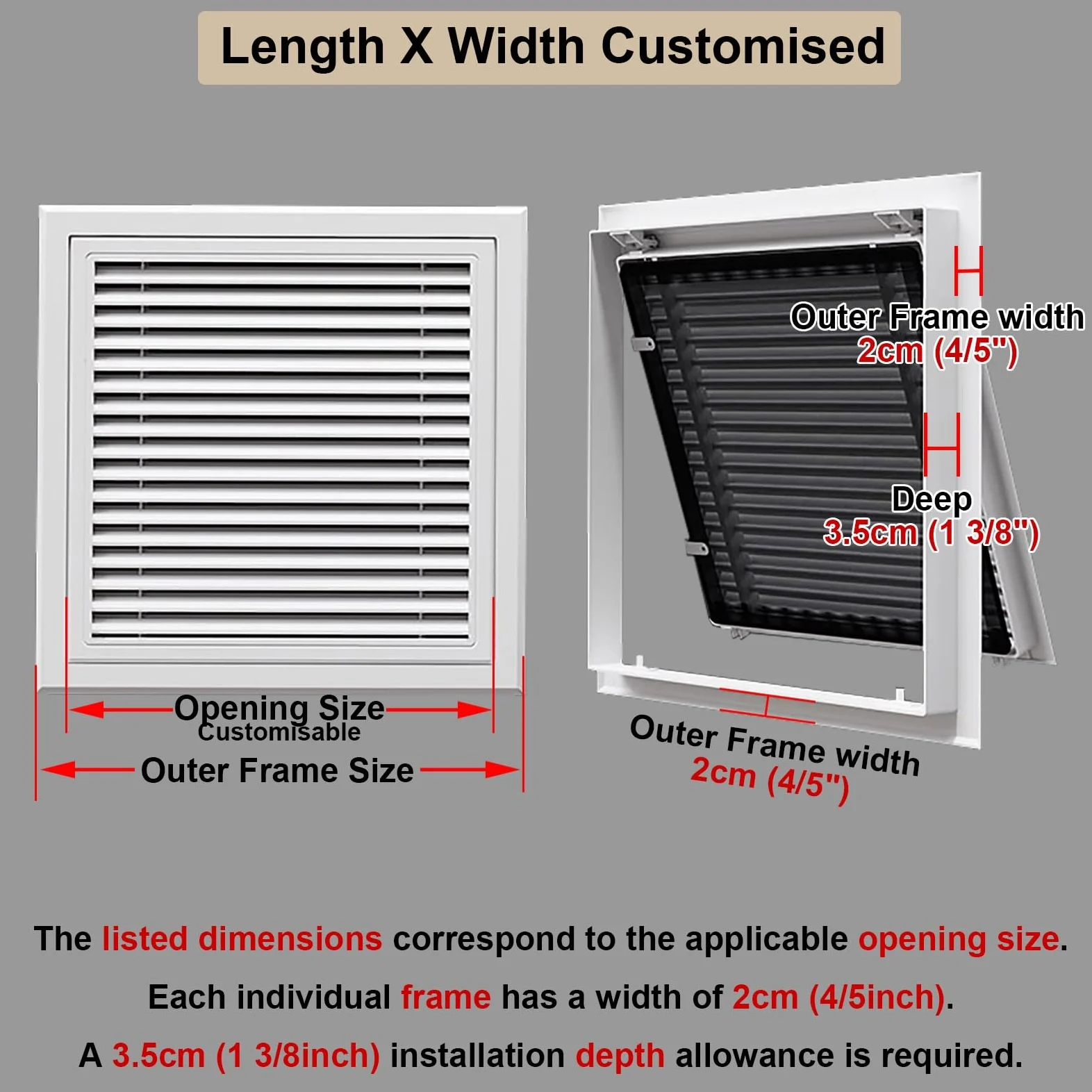 Griglia di Ventilazione Personalizzata per Cucina con Soffitta, Copertura Quadrata per Parete, Pannello di Accesso con Persiana Rimovibile(38x38in (97x97cm))