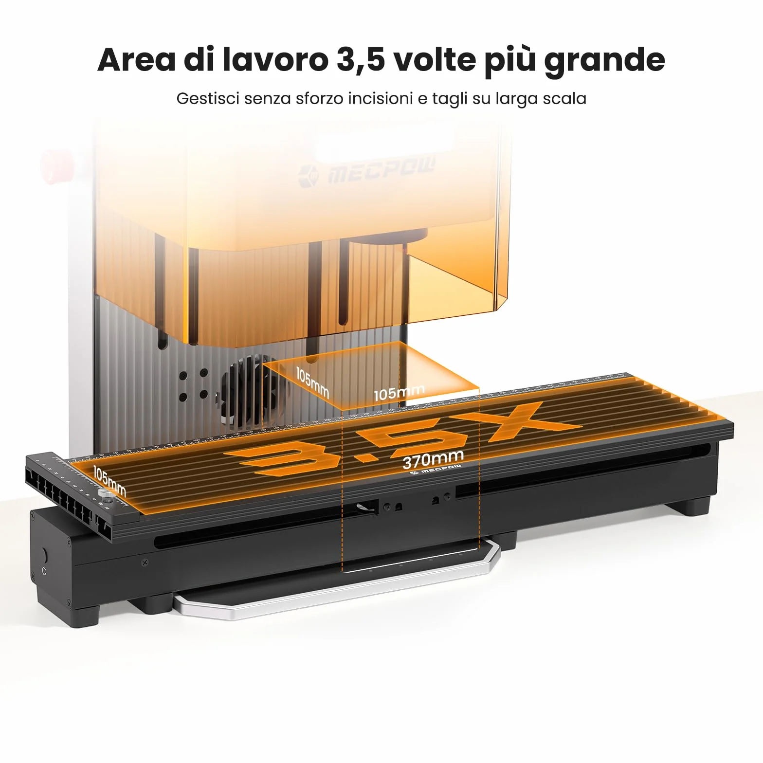 Estensione a Slitta per X1 Incisore Laser, Area Incisione 370 x 105 mm, 4 Morsetti