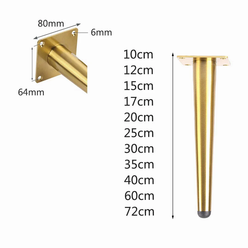 4 Gambe per mobili Piedini per mobili dritti conici Gambe per tavoli Gambe di supporto in metallo Gambe per divani,Adatto a tutti i tipi di mobili fai da te,D'oro(60cm)