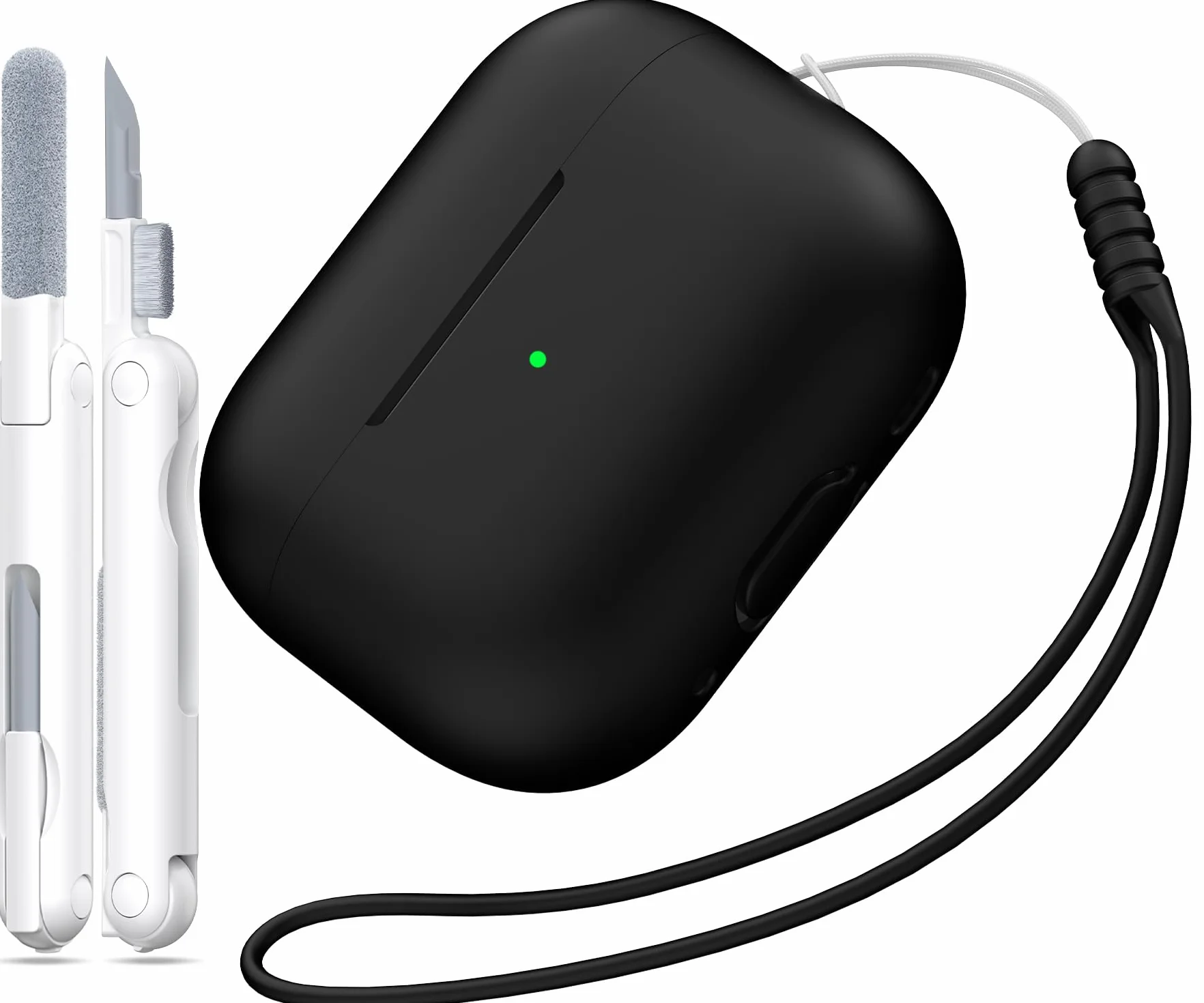 Custodia per AirPods Pro di seconda generazione, Custodia per AirPods Pro in morbido silicone anticaduta e antiurto Skin Touch con portachiavi e kit di pulizia,Nero