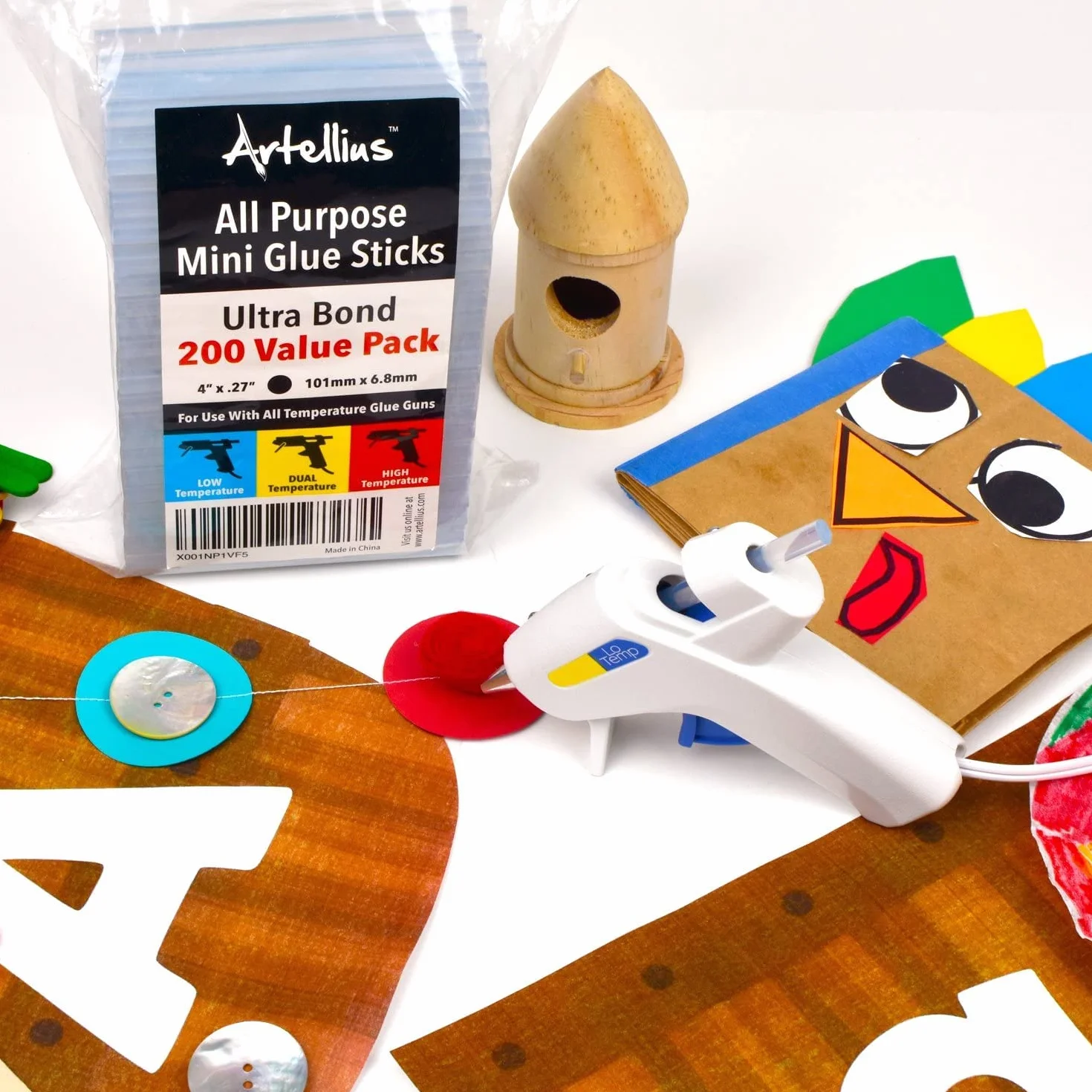 Artellius Mini Stick Colla a Caldo 7 mm 200 Pezzi Ricariche 7mm x 100 mm Compatibili Pistole
