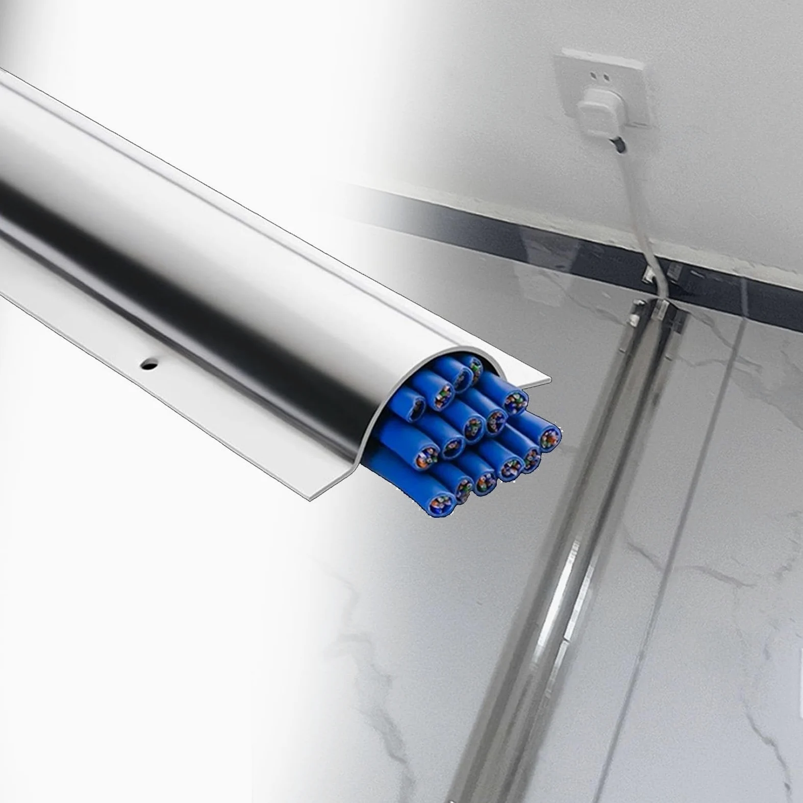 canaletta portacavi Concealer Cavo Mezzo Rotondo, Ispessire Il Cavo Trunking Raceway Larghezza 40 60 80 100 Mm, Raceway Copertura Del Cavo Di Metallo Per Il Pavimento/Esterno(W 80mm/3.2in,3 pcs)