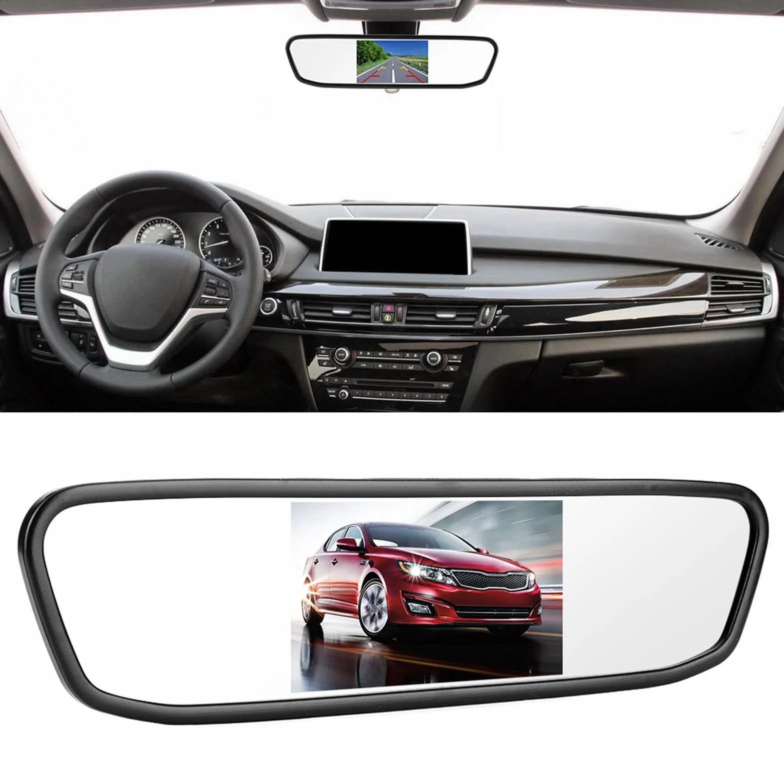 Monitor per specchietto retrovisore per auto HD, 4.3 pollici Monitor per specchietto retrovisore per auto HD 8LED Monitor per telecamera per telecamera per la visione notturna impermeabile