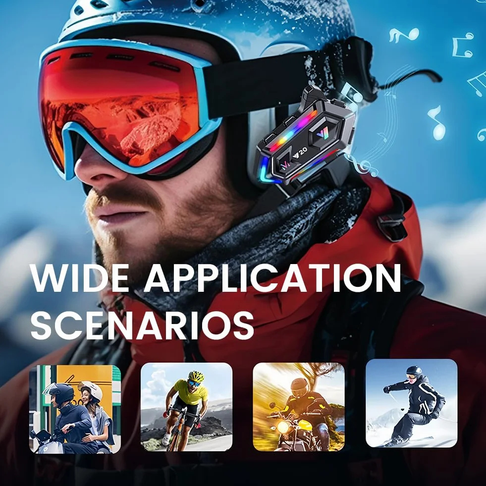 flintronic Casco Moto Auricolare, Y20 Cuffie per Caschi da Moto per Persona Singola Wireless 5.3 Impermeabile IPX6 Cancellazione, luci RGB abbaglianti, Per Pilota Singolo