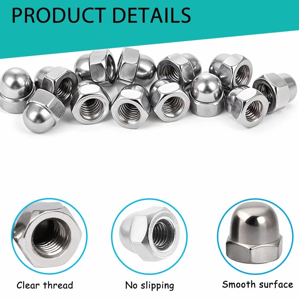 Dadi Ciechi Esagonali in Acciaio Inox M8 - 10 Pezzi