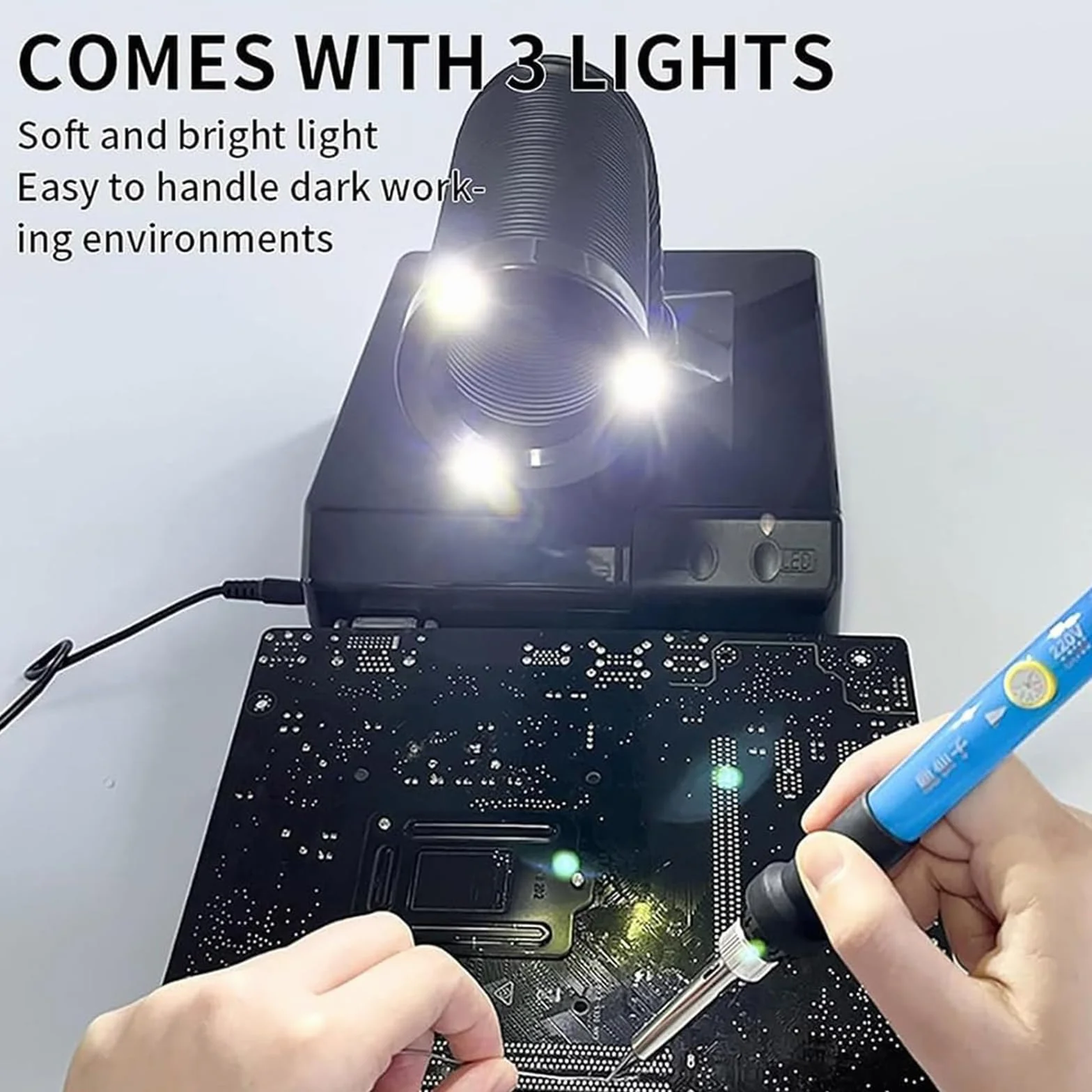 Solder Fume Extractor con luce LED rimuove il fumo di saldatura per riparazioni elettroniche
