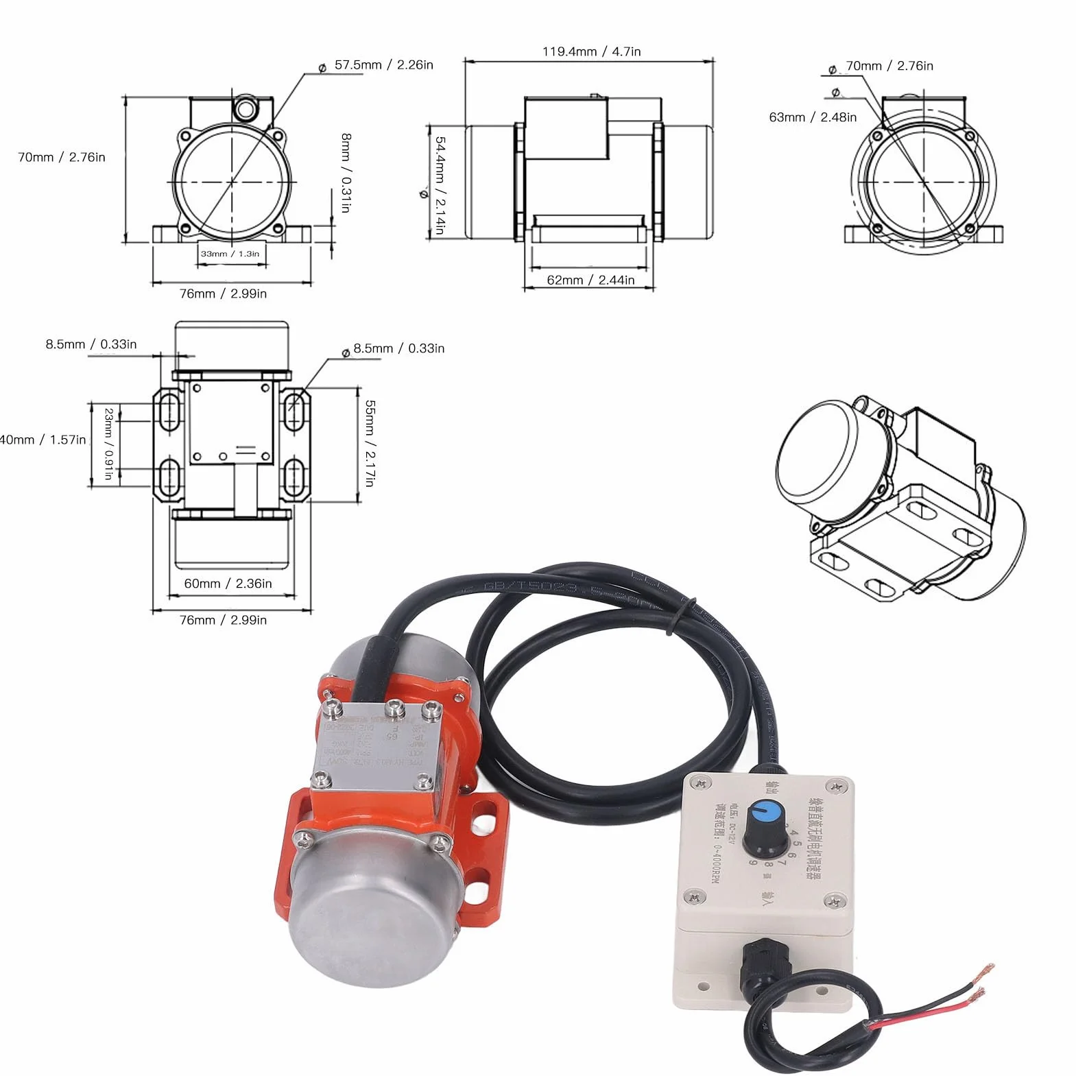 Vibratore per Calcestruzzo 30W 4000 Giri/min IP65 Impermeabile DC12V