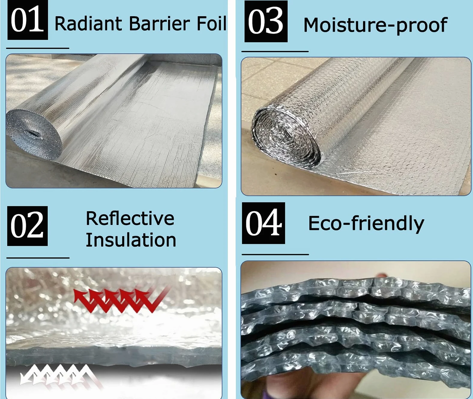 Pellicola riflettente per termosifone, isolamento termoriflettente, double-face, in alluminio, per pareti, soffitte, condotti d'aria, finestre, HVAC e radiatori, varie misure disponibili
