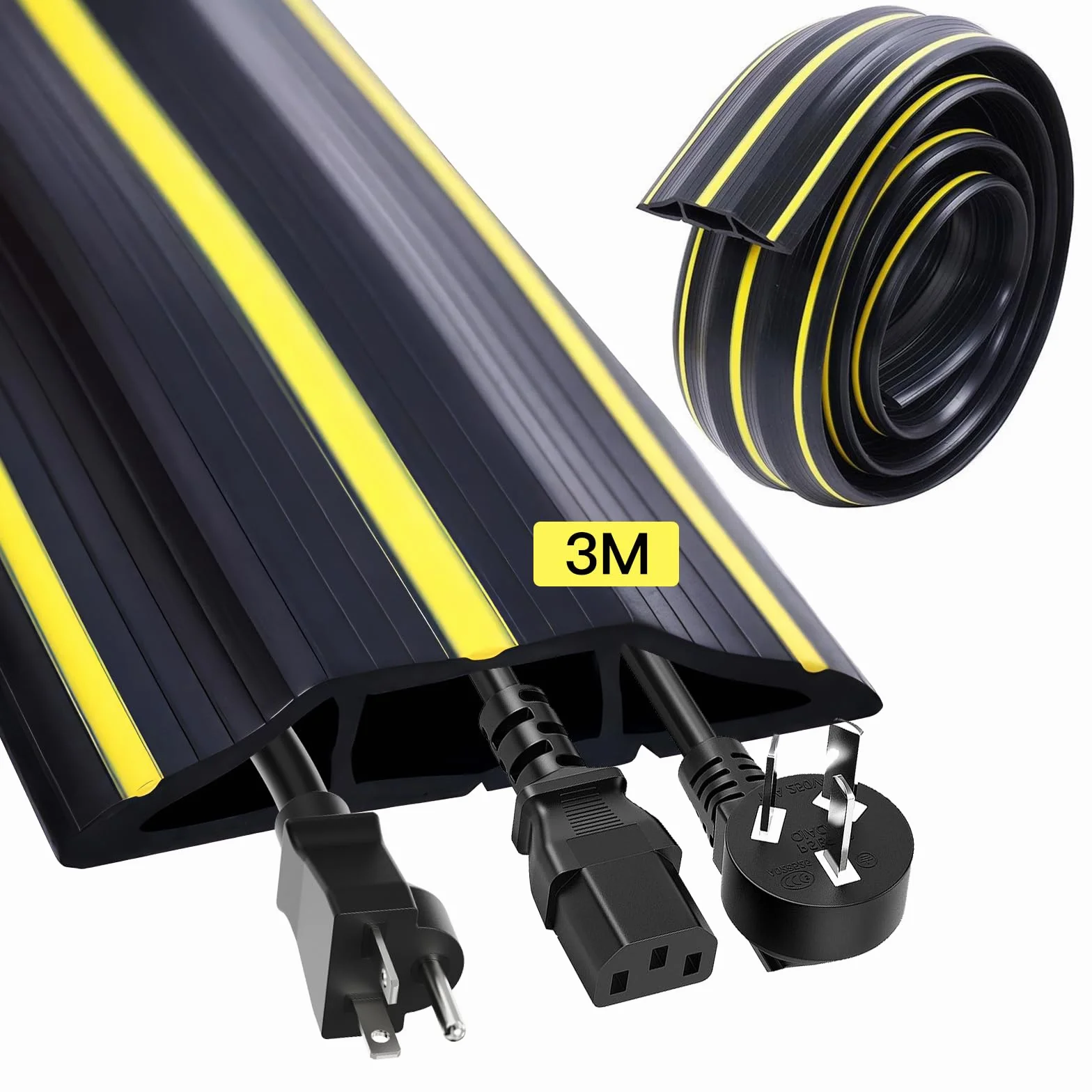 Protezioni Cavi Pavimento Passacavo Calpestabile 3 Canali PVC Flessibile Nero Giallo