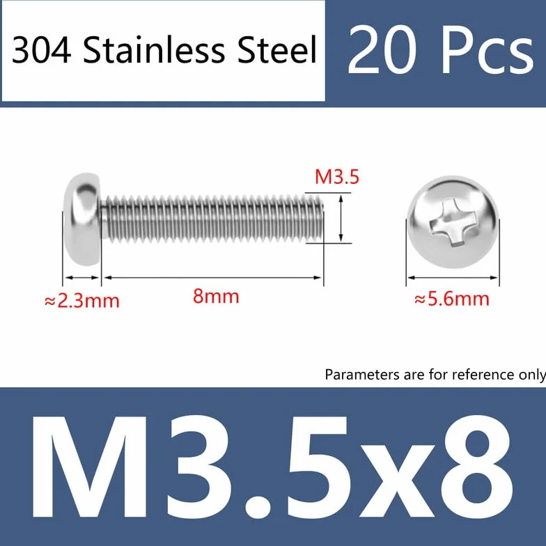 Bulloni Acciaio Inossidabile 304 M3.5 x 8mm Testa Tonda Croce Viti Macchina