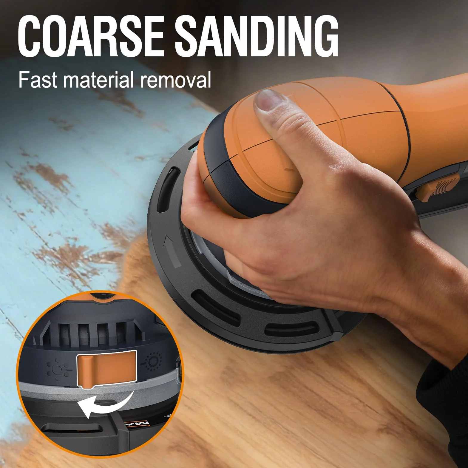 MAXXT Levigatrice Orbitale Dual-Mode da 800W: Passaggio Modalità Grezza e Fine/Estrazione Polvere ad Alta Efficienza/Controllo a 6 Velocità (3300-7400 RPM) — Carrozzeria Auto, Metallo e Legno