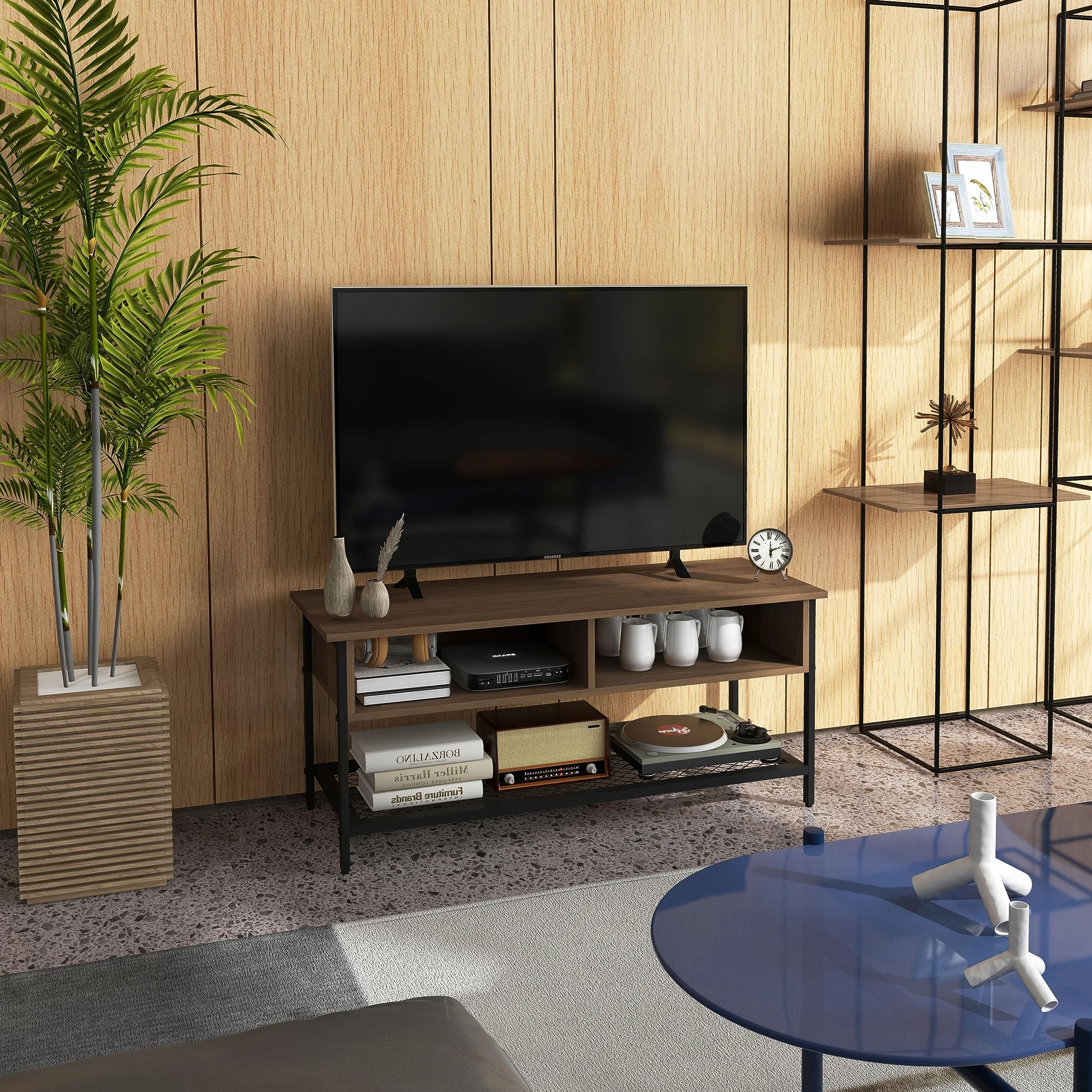 HOMCOM Mobile Porta TV fino 48" in Stile Industriale, Mobile Basso con Ripiani in Legno e Acciaio, 110x40x48cm, Marrone e Nero