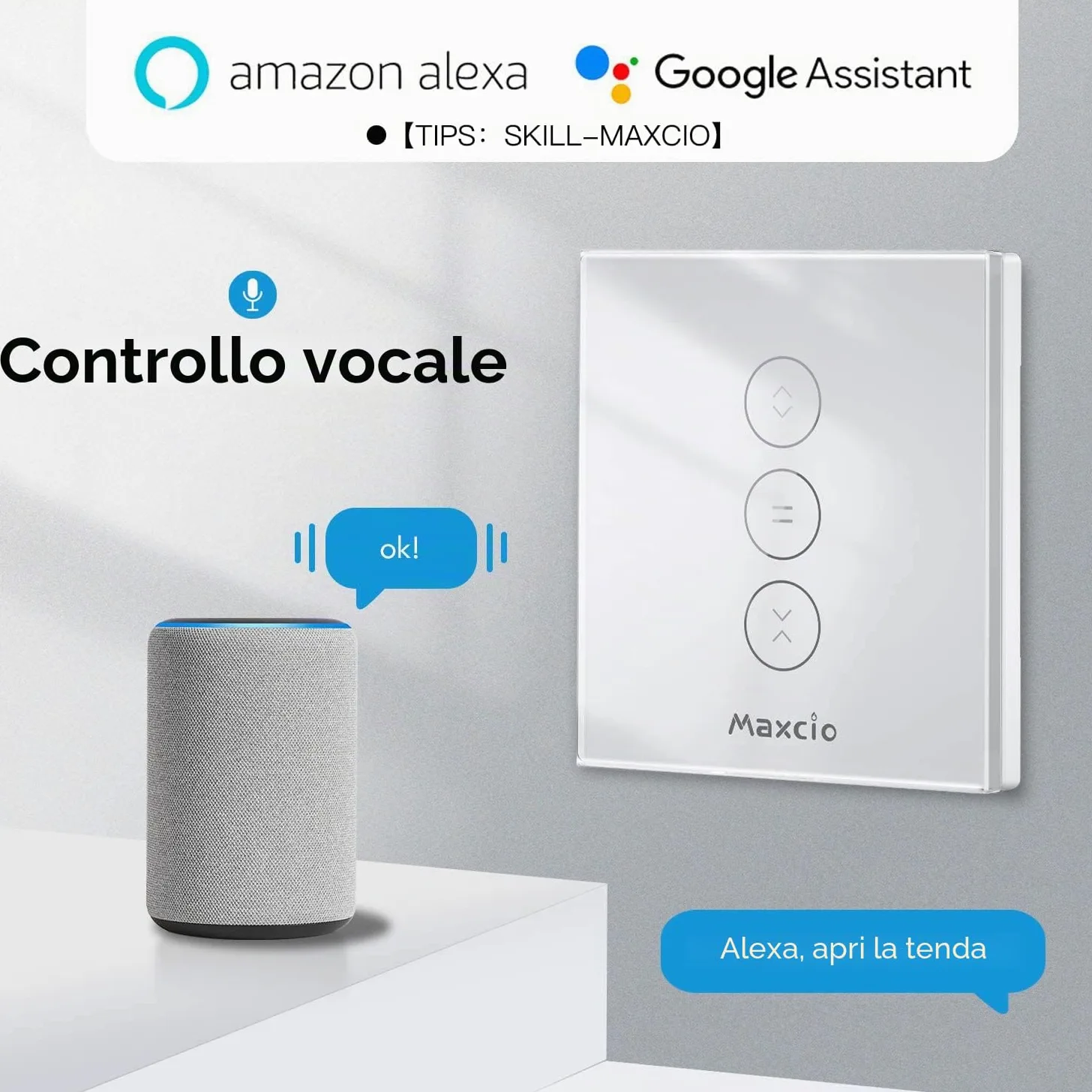 Maxcio Timer per tapparelle Smart Rolladen Alexa Interruttore On AB 1 2 4 (4 Packs)