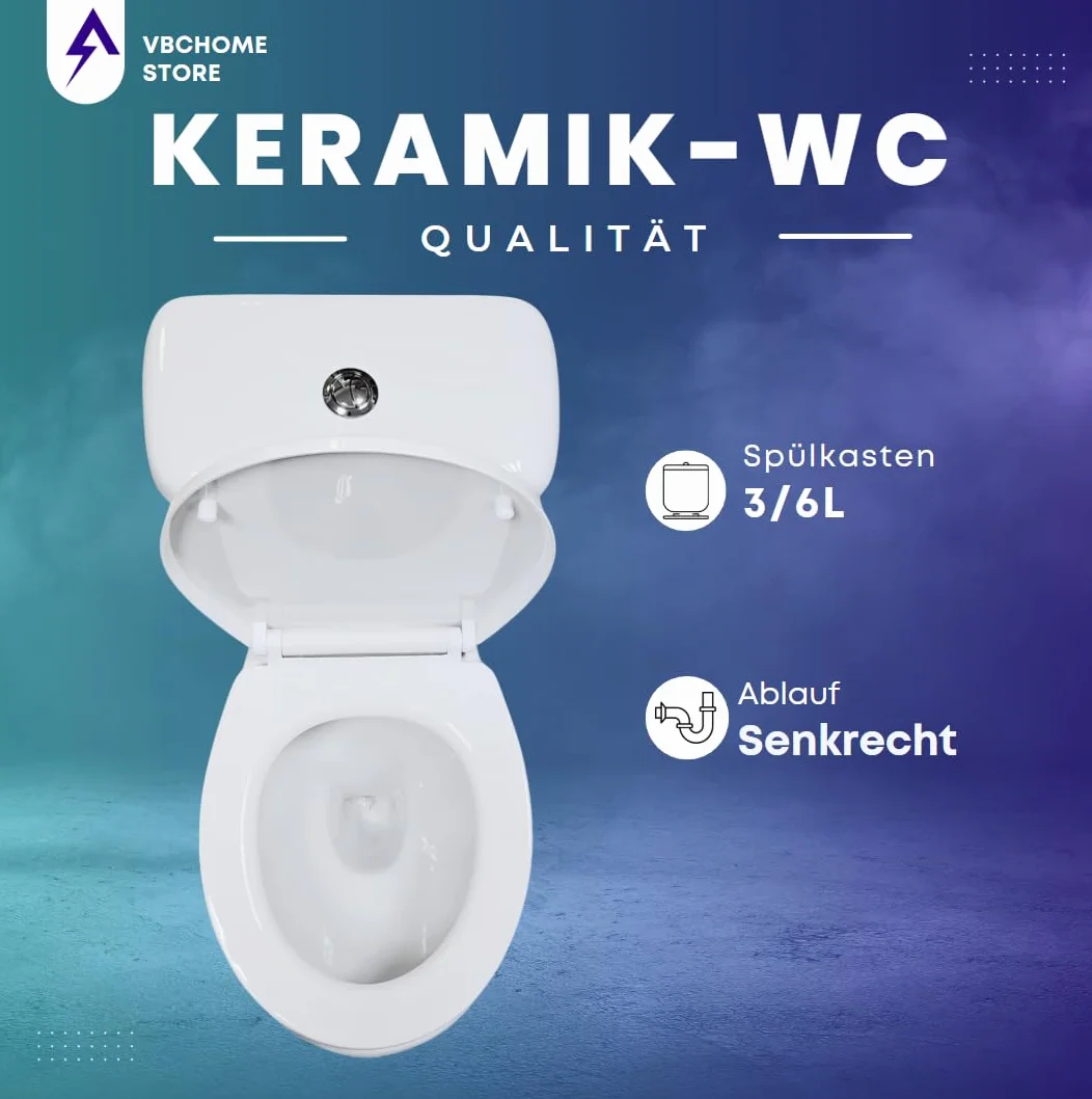 Ceramiczny zestaw WC z sedesem SoftClose, spłukiwanie pionowe