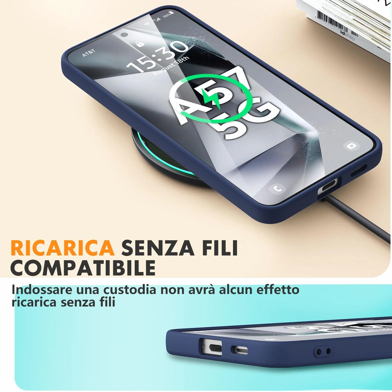 Vansdon Cover Compatibile con Samsung Galaxy A57 5G, 2 Pellicola Protettiva in Vetro Temperato, Gomma Gel di Silicone Liquida Antiurto Custodia - Blu notte